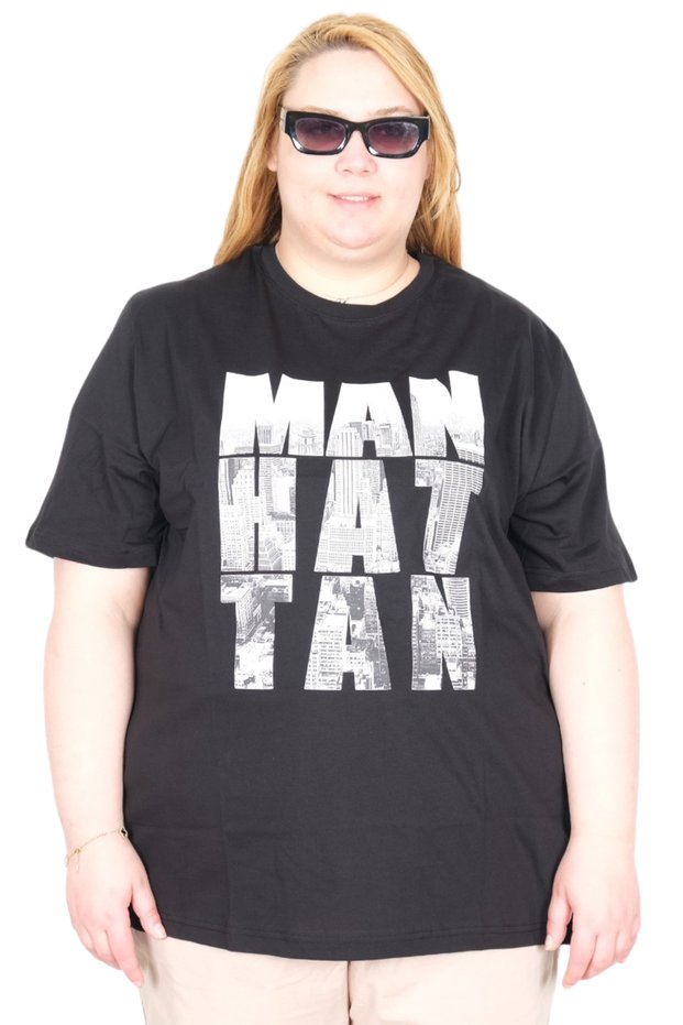 Mode XL Real Big Size Women's T-Shirt Bis Collar Manhattan U26118 Black