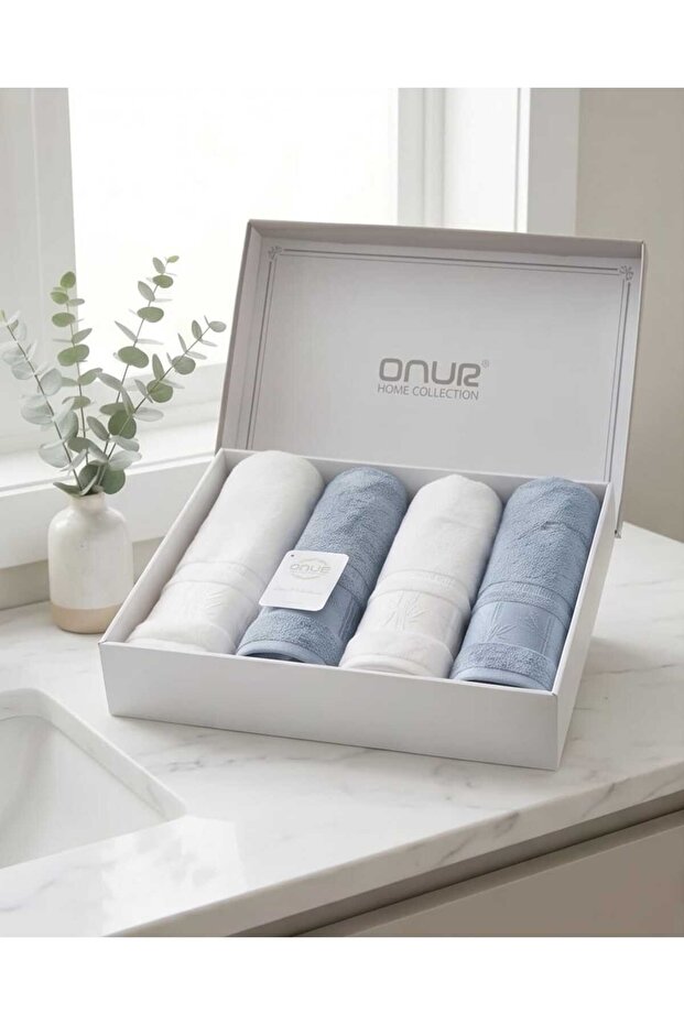 Onur Collection 4 Piece Bamboo Bathroom Set (2 Pieces 50X90)(2 Pieces 90X150)