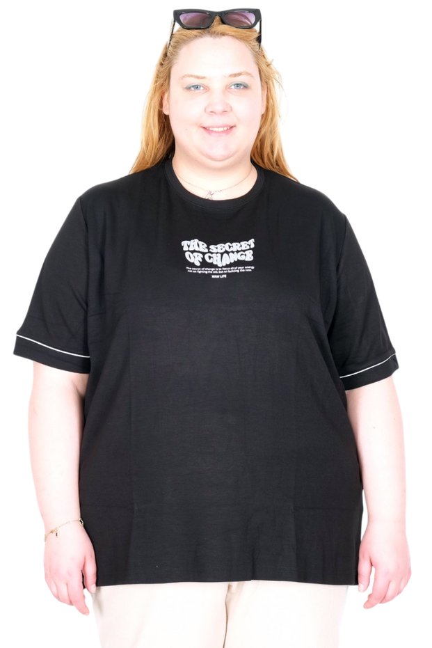 Mode XL Real Big Size Women's T-Shirt Bis Collar the Secret U26220 Black
