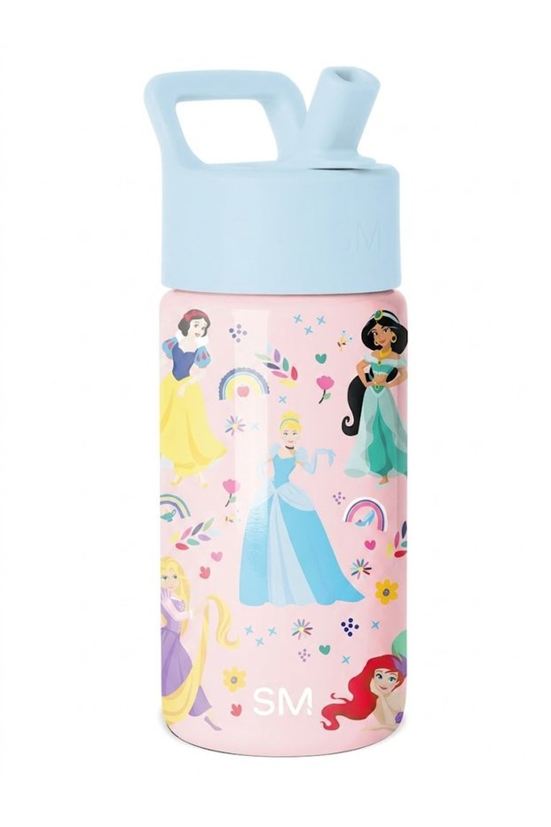 Modern Kids Summit Water Bottle with Straw Lid | Disney Princess 14oz Stainless Steel Cup Insulated Tumbler for Girls, School | Princess Rainbows