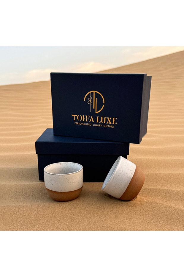 Madina Ceramic Cup Set – 2 Handmade Cups, 120 ml Each, White with Natural Clay Accents, Artisan Craftsmanship, Gift-Ready Packaging, Elegant Tea & Coffee Drinkware