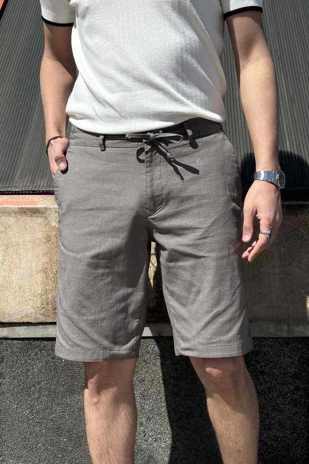Men's, waist lace up, regular fit, Old Money Culture, cotton, linen woven shorts 24INP284