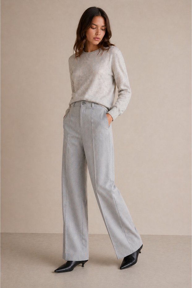 Straight Fit High Waist Cross Woven Daily Wear Medium Thickness Trousers