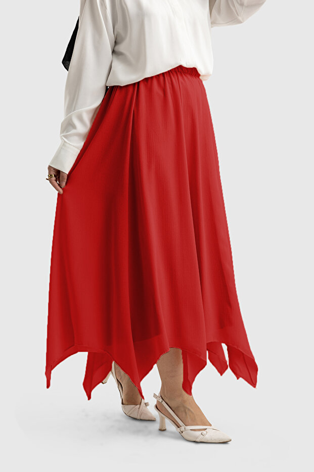6444 - Comfortable and Stylish Viscose Elastic Waist Cobe Ruffle Skirt with Handkerchief