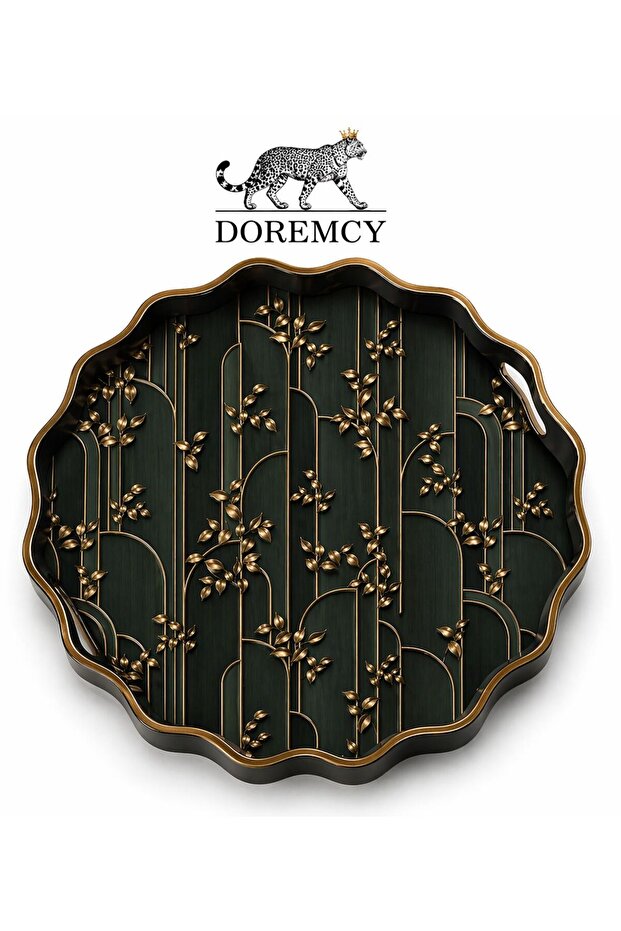 Luxury Glass Surface Presentation Tray 38 cm - Tea and Coffee Serving Tray - Decorative Round Tray with Gold Detail