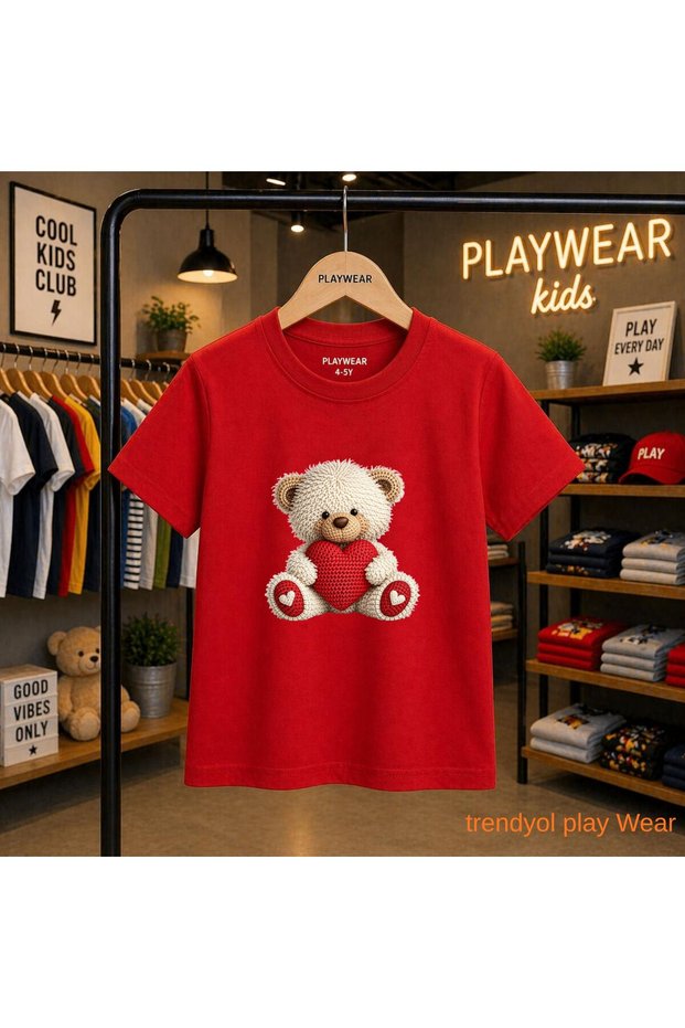 Pati Kalp Bear Printed 100% Children's Unisex T-Shirt 5 6 -7 8-9 10 -11 12 Years Old
