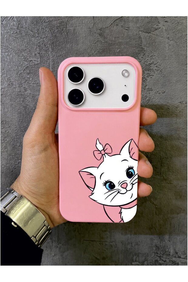 iPhone 17 Pro Compatible Aristocats Marie Cat Patterned Pink Case
