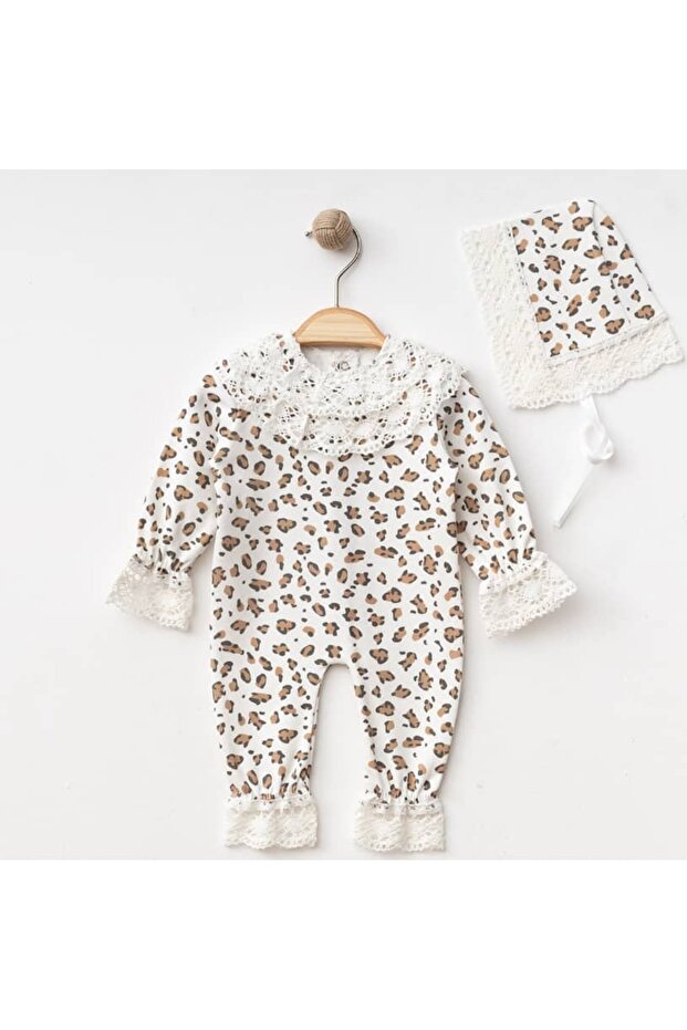 0/3-3/6 Months Lace Leopard Patterned Baby Girl Jumpsuit