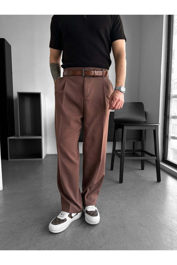 Men's Relaxed Fit Pleated Fabric Trousers Old Money Style High Waist Draped Pants
