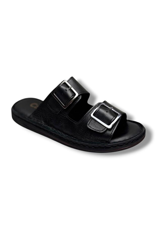 602-26 Genuine Leather Ultra Soft Double Buckle Anatomical Men's Slippers 40-47