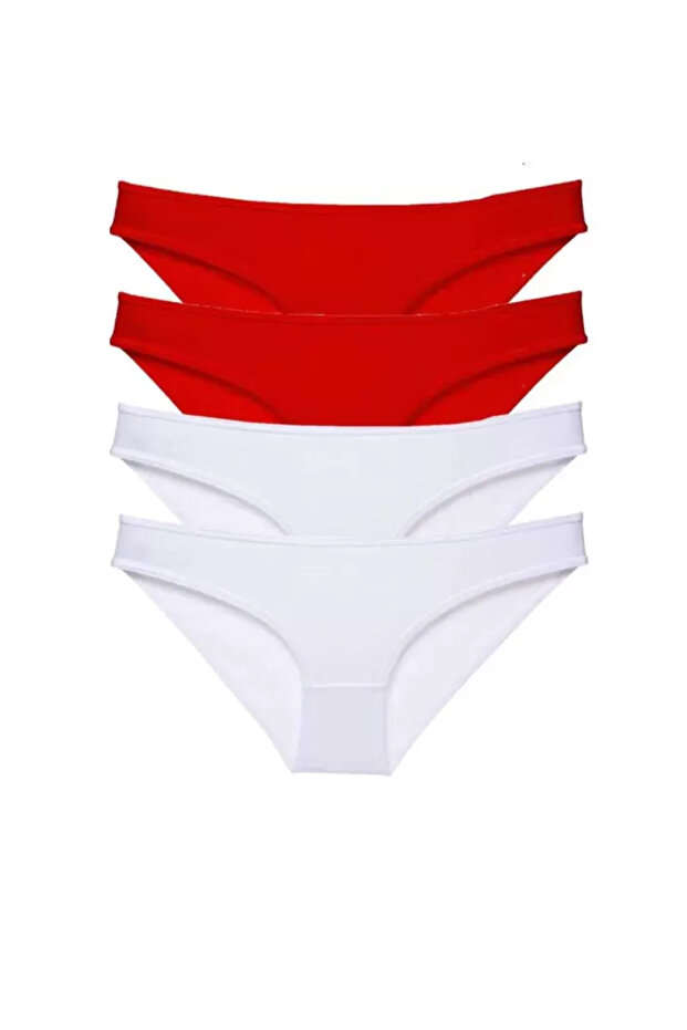 4 Pieces Super Eco Set Lycra Women's Slip Panties Red White
