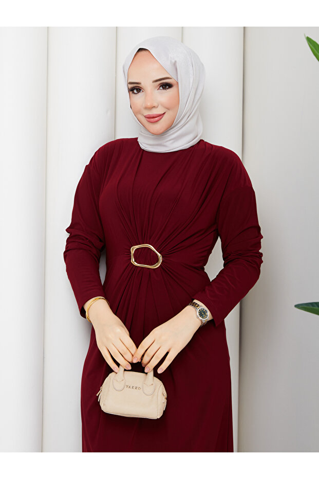 Women's Buckle Detailed Hijab Dress
