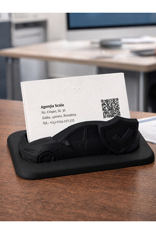 Car Design Business Card Holder Stand 12 cm – 3D Printed Plastic Desktop Business Card Holder