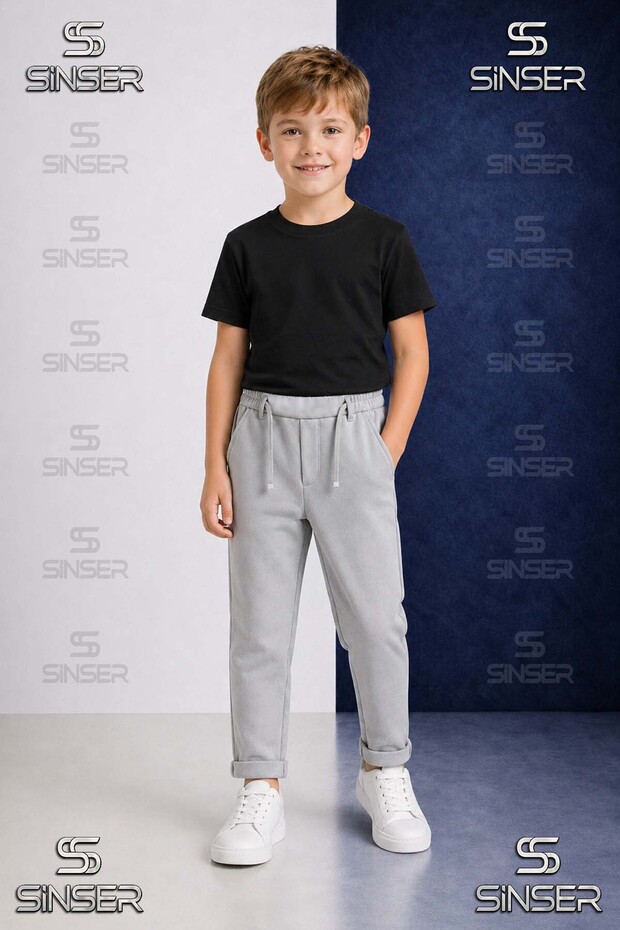 Boys' Plain Trousers with Elastic Waist Lycra Folded Cuffs Style 7.Mdl