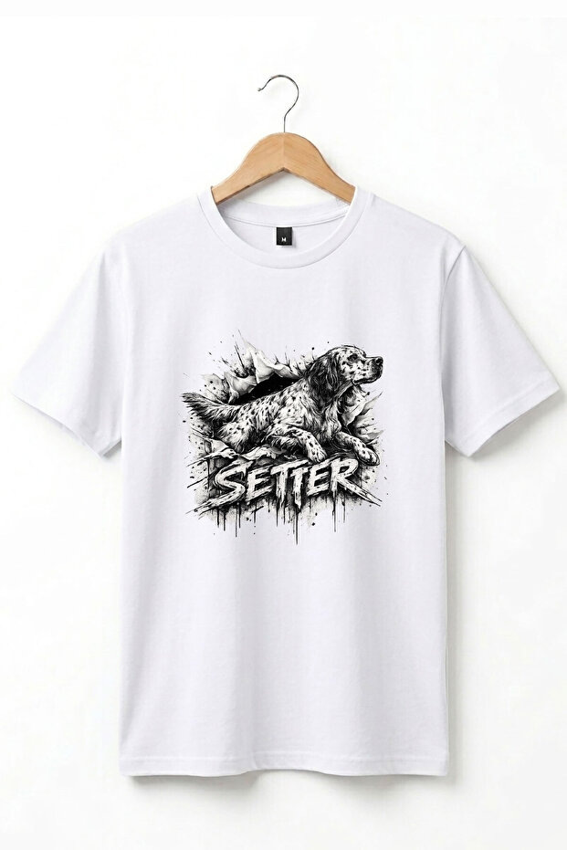 Unisex English Setter Dog Printed Hunting Nature 100% Cotton Basic T-Shirt