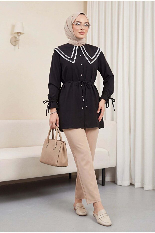 Women's Vintage Collar Tunic Black