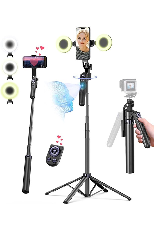 Smart Face Tracking Tripod with Light 360 Rotation Remote Control Phone Stand Vlog TikTok