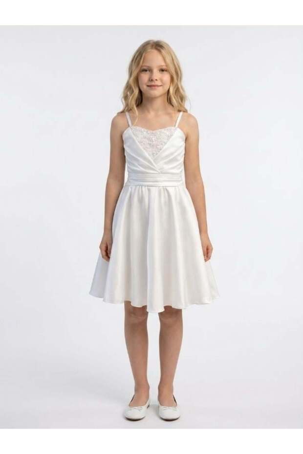 Girl's Stone Detailed Strappy Mini Design Evening Dress