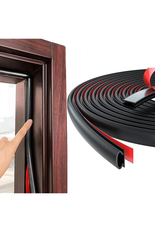 6M Door Weather Stripping Door Seal Strip, Self-Adhesive D-Shape Door Insulation Weather Strip for D