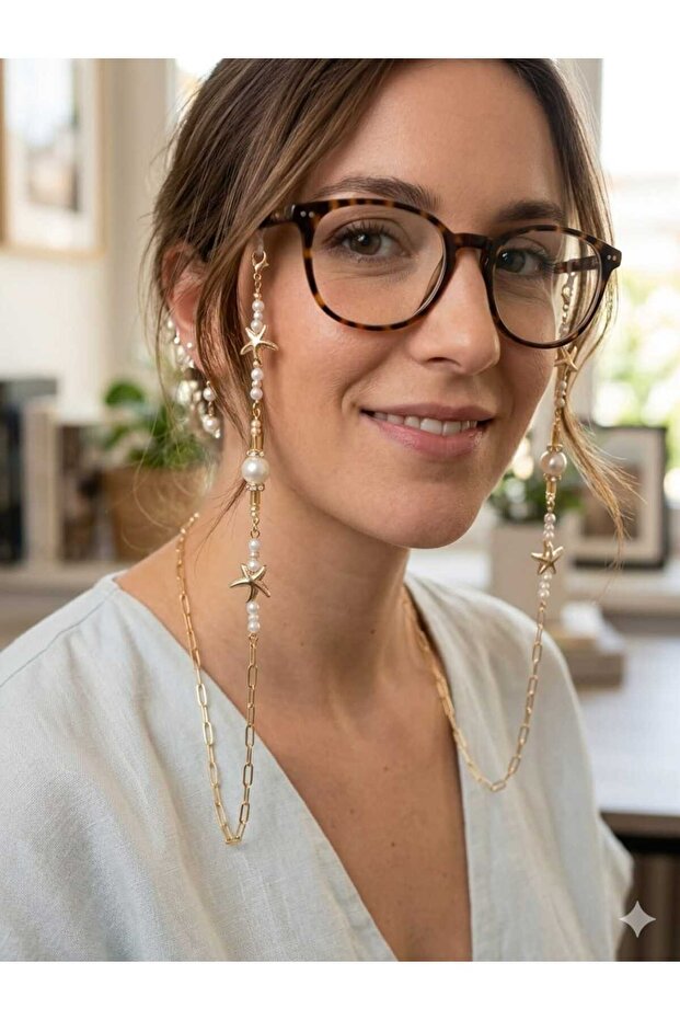 Glasses Chain with Starfish and Glass Pearl