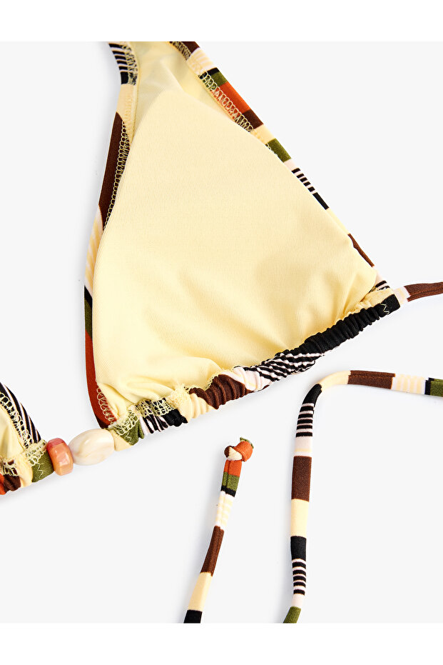Halter Neck Striped Triangle Bikini Top - 5
