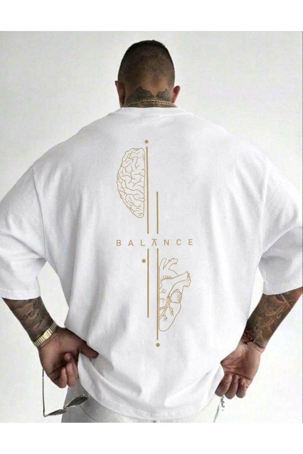 Men's Front and Back Gold Balance Printed Crewneck T-Shirt