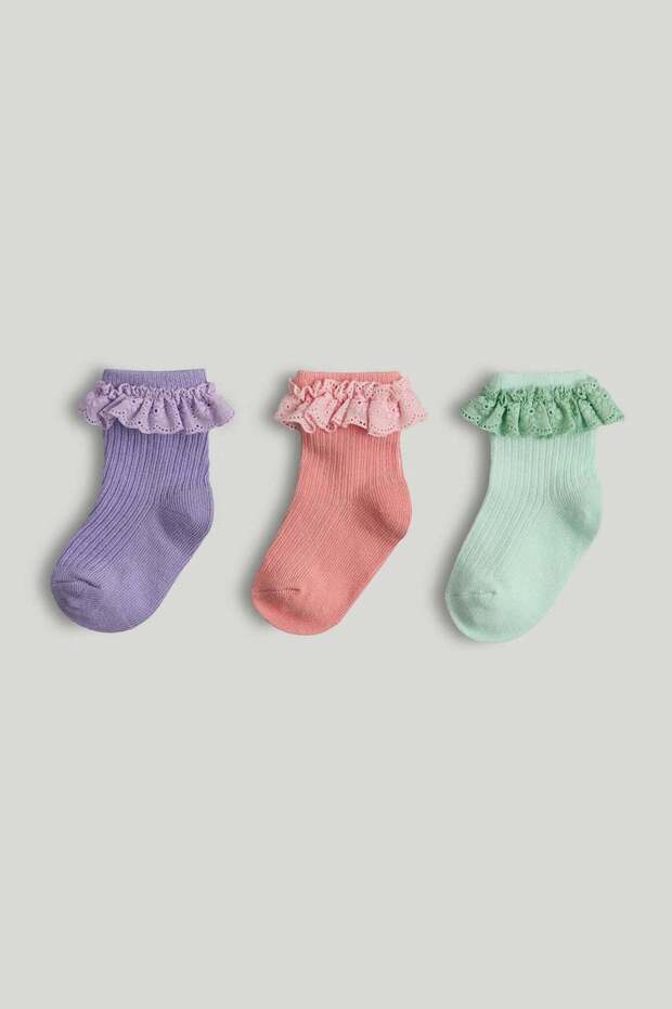 3 Pack Pastel Lace Baby Socks