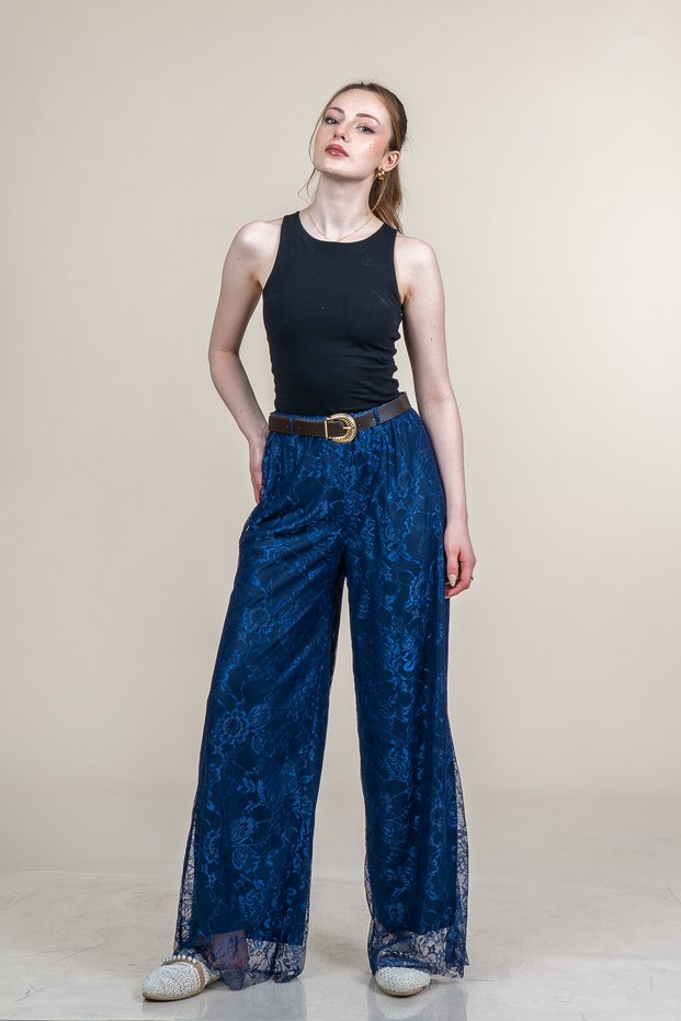 Women's Summer Laci Bella Tulle Lace Lined Flat-Leg Stylish Daily Comfortable Trousers 30363