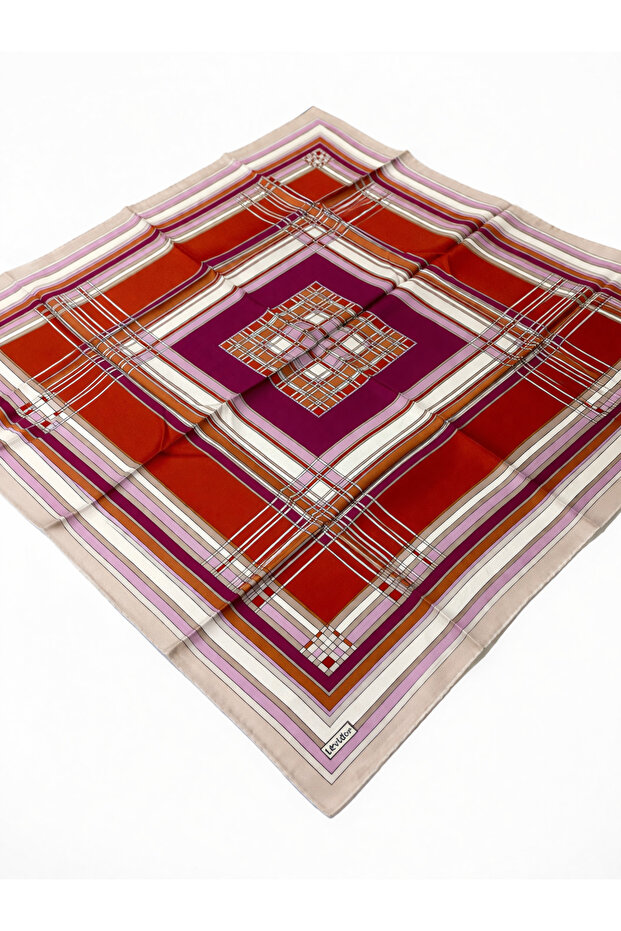 Tivil Pure Silk Scarf Ist 2817-4 Red Plaid Pattern