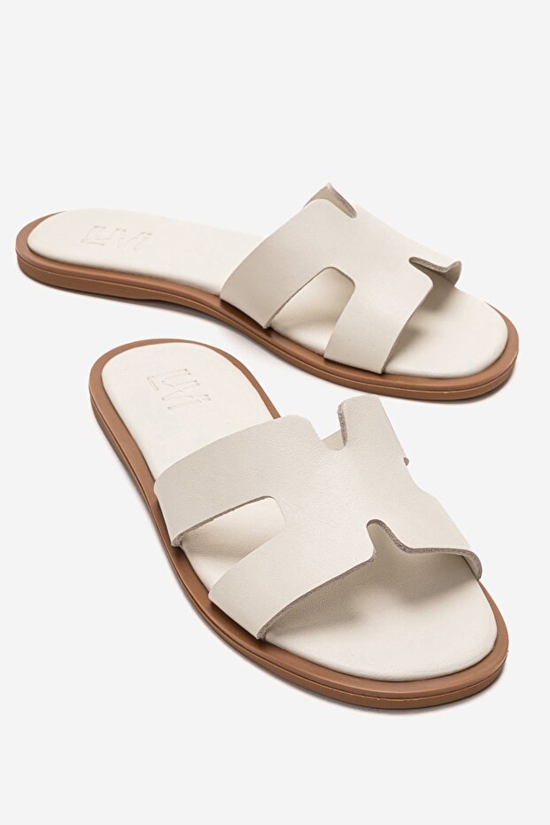 Biora Ecru Genuine Leather Women's Slippers