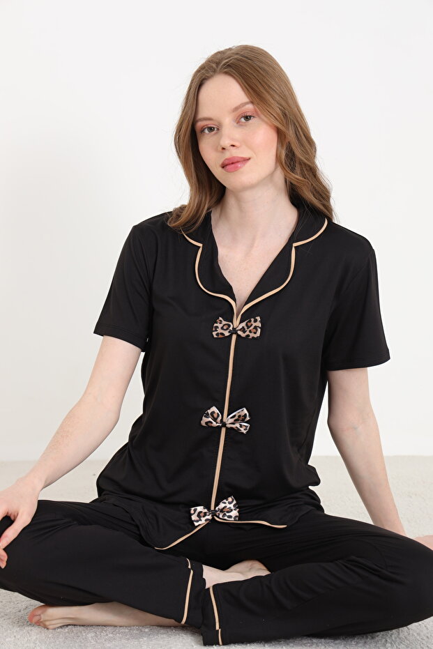 Bamboo Knitted Women's Pajama Set with Bow Tie