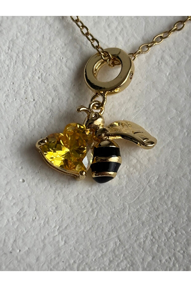 Gold Color Bee Figured Zircon Stone Necklace (45 cm)