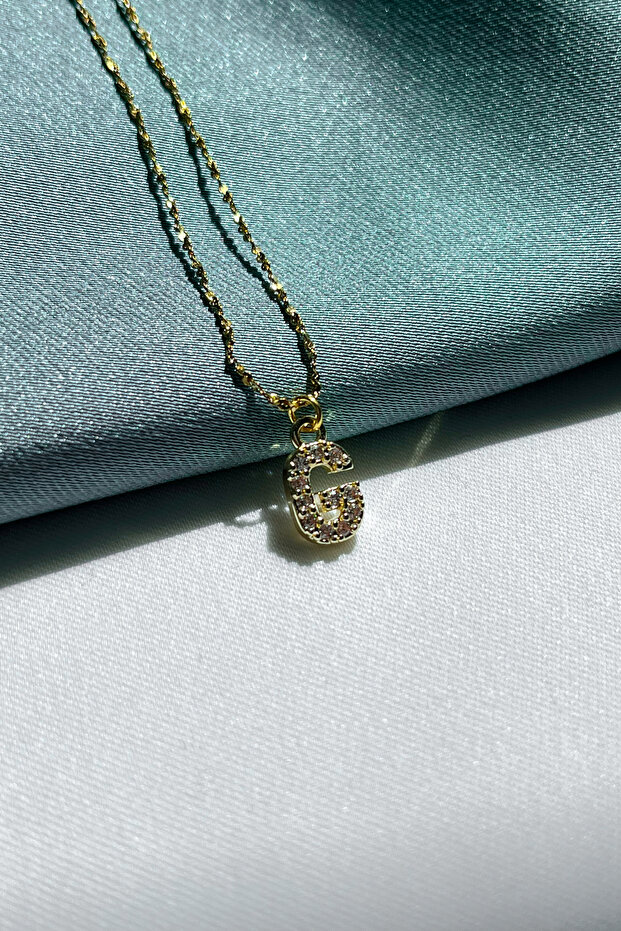 Zircon Stone Minimal Letter Steel Chain Necklace
