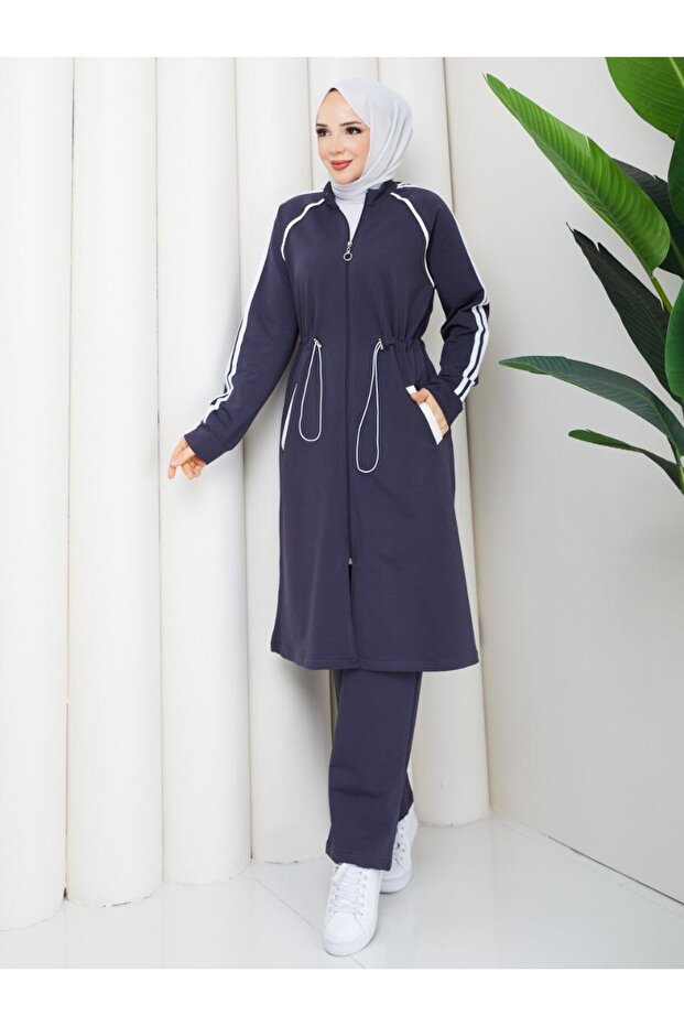 Women's 2 Piece Tracksuit Set Long Zipper Top Casual Pants Sport Combination B-5005 _ Gray