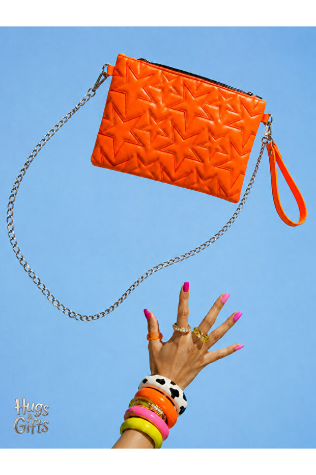 Orange Star Quilted Clutch Bag 🧡