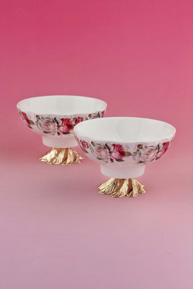 Romance Metal Footed Porcelain Double Bowl
