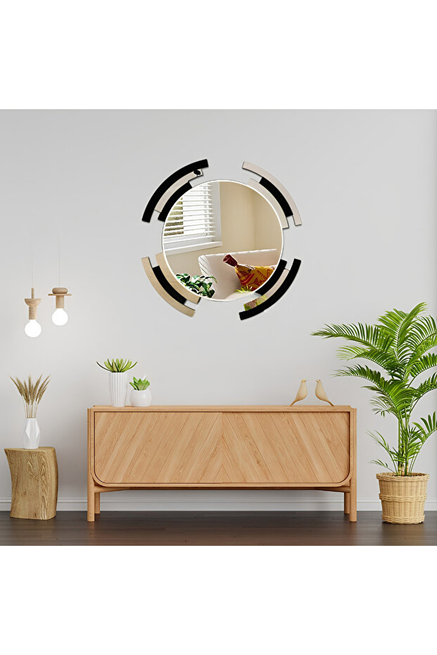 Premium Silver & Black Line Mirror Wall Decor