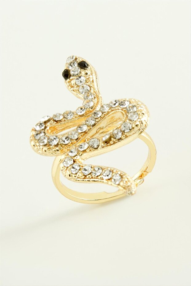 ILKESHOP خاتم على شكل ثعبان (223803) مرصع بالأحجار - أصفر