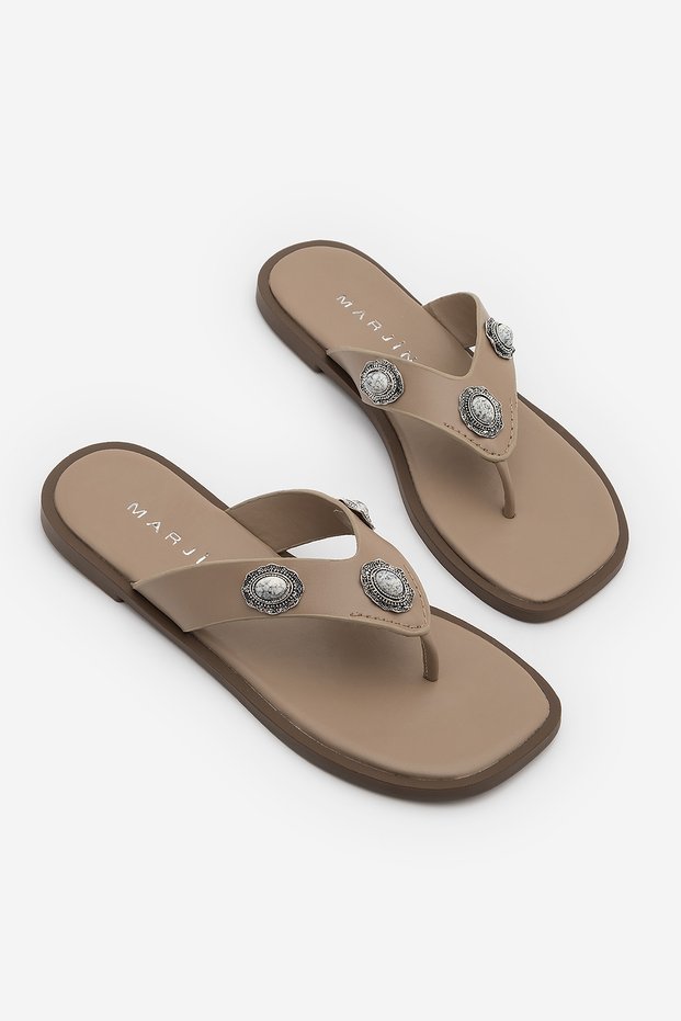 Women's Flip-Flops with Thick Straps and Ethnic Buckle, Daily Slippers, Vontis Mink