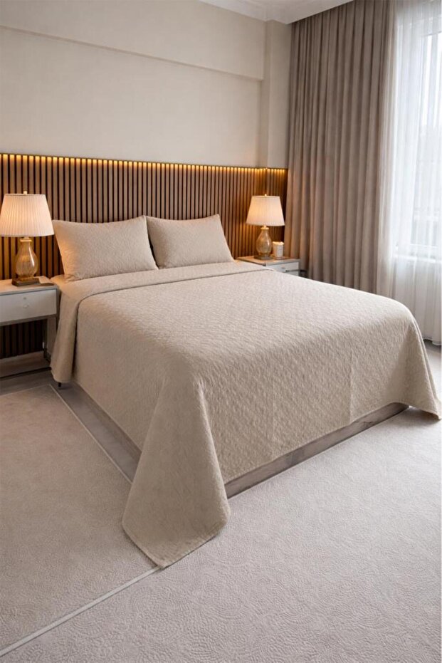 Powderlove 3 Piece Double Bedspread 235X250 cm Beige