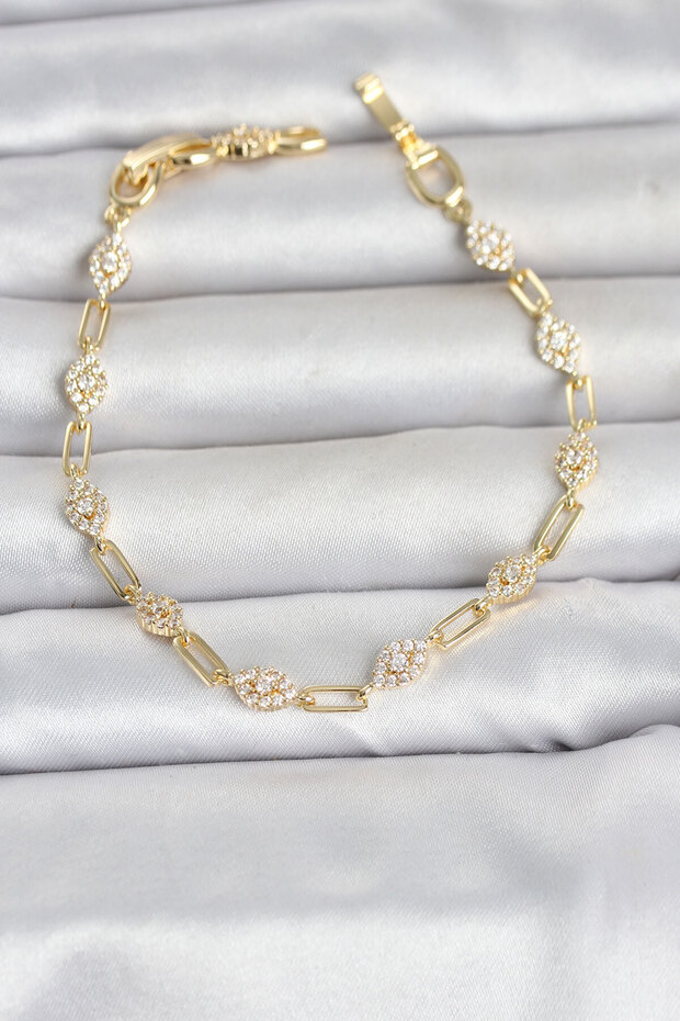 Gold Color Zircon Stone Paperclip Chain Model Women's Bracelet -