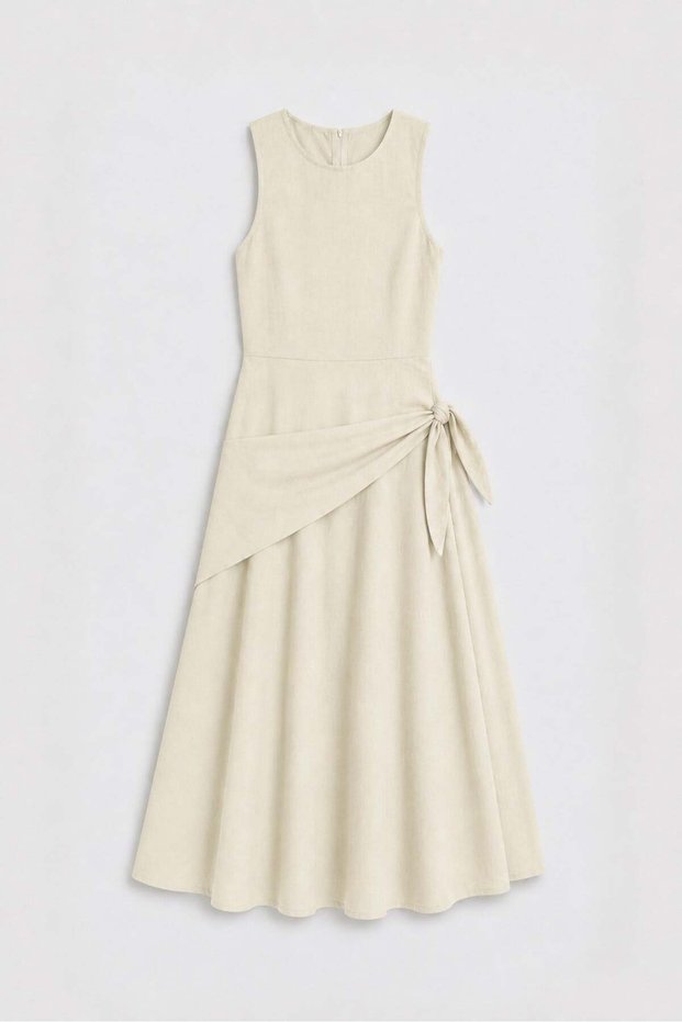 Stone Lyocell Blended Women's Dress with Belt Detail