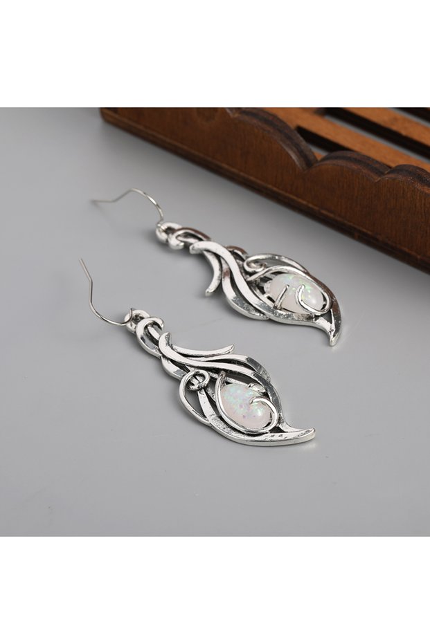 E1238-1 Elegant Vintage Inlay Moon Stone Dangle Earrings Silver Bohemian Style Pendant Earrings Suit
