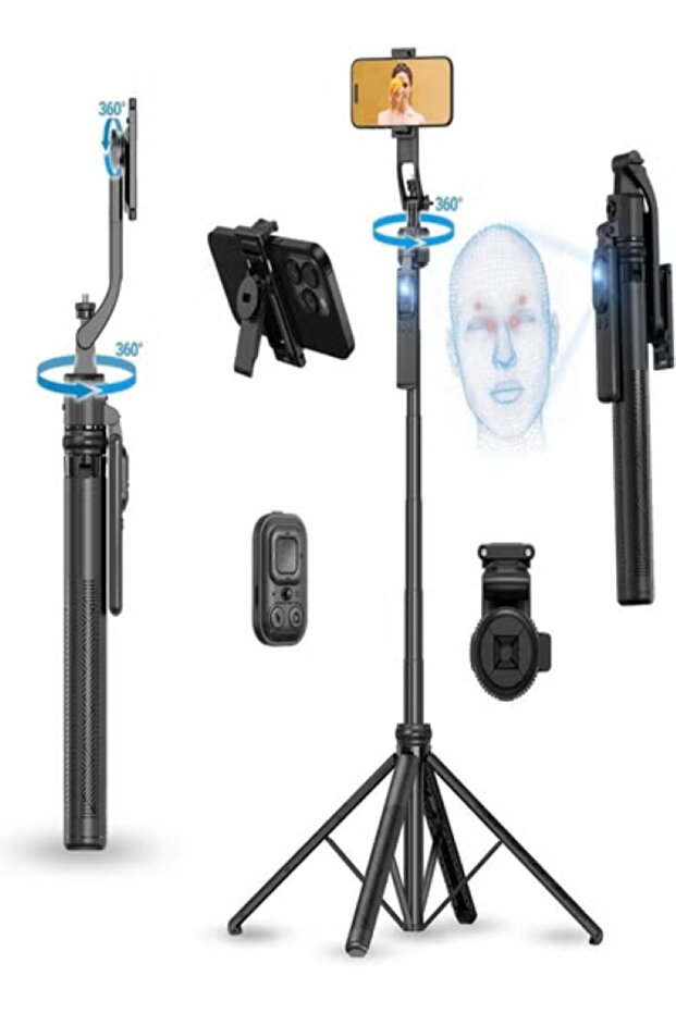 A7 AI Face Tracking Tripod with Gesture Control, 360° Rotating Selfie Stick, Adjustable Stand for iPhone & Android, Great for Video Recording, Content Create, Live Streaming
