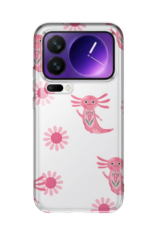 Xiaomi 17 Pro Compatible Pink Axolotl Patterned Transparent Phone Case