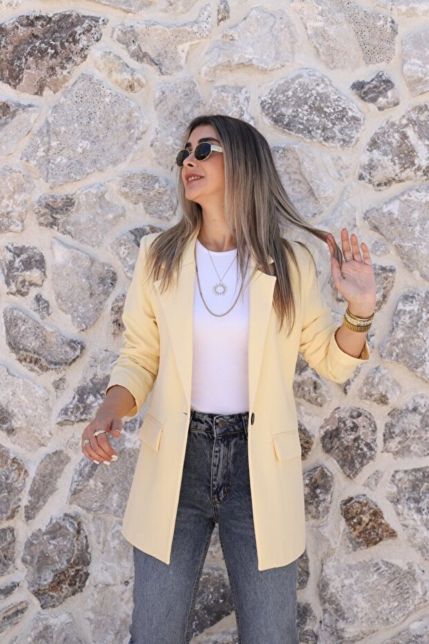 Light Yellow Single Button Blazer