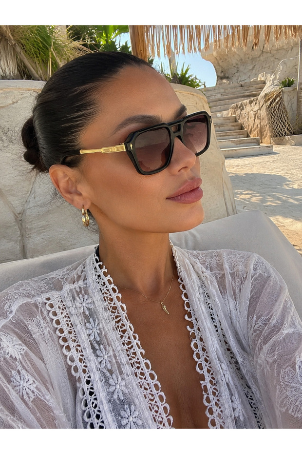 Ravena Luxury Black Square Sunglasses | Premium Unisex Design with Gold Detail and Uv400 Protection