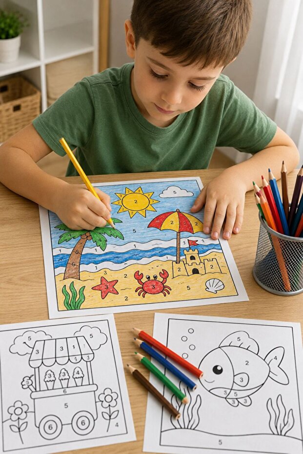 Coloring by Numbers - Picture Completion Activity Sheets (Preschool)