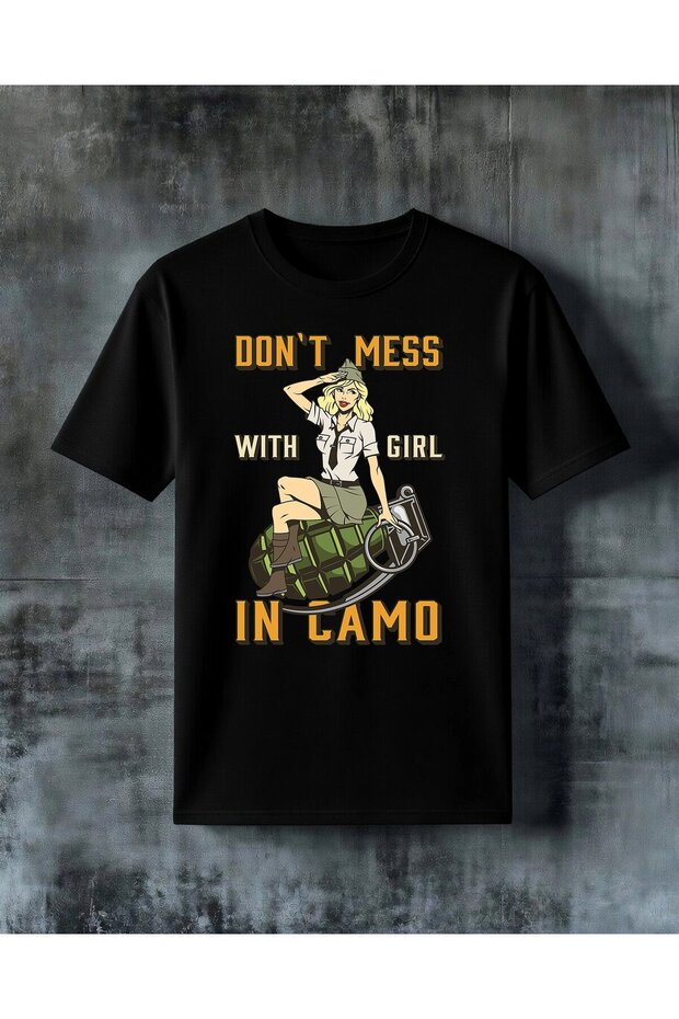 Dont Mess Girl Camouflage Printed Oversize T-Shirt