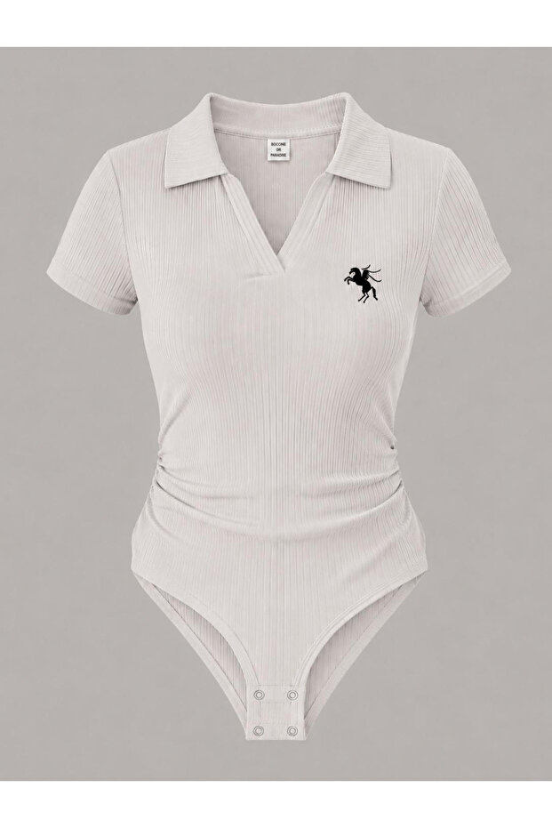 Women's Polo Neck Ribbed Lycra Premium Bodysuit